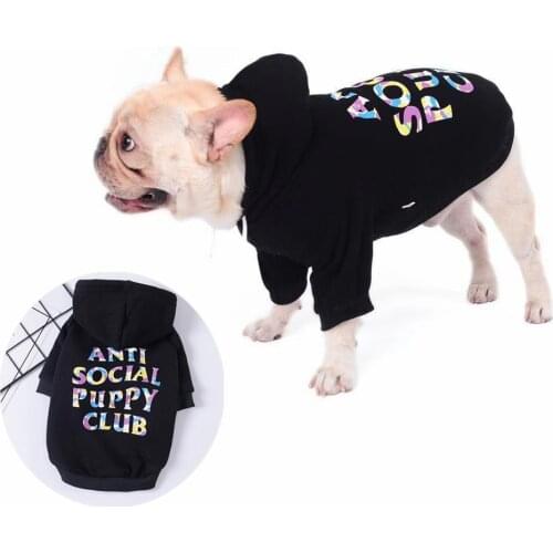 ANTI SOCIAL PUPPY CLUB Fashion French Bulldog Clothes Black Dog Hoodie Winter Pet Clothing Sphinx Cat Hoodie Small Dog Clothes