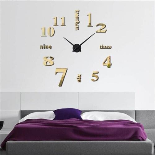 Fashion Large Frameless Wall Clock Acrylic 3D Mirror Modern DIY Home Decoration for Living Room Bedroom FBE3
