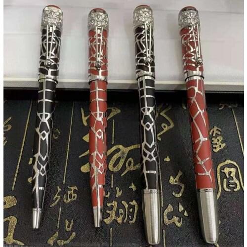 2021 New MB High Quality Spider Web Pattern Barrel Metal Black Red Rollerball Pens for Writing