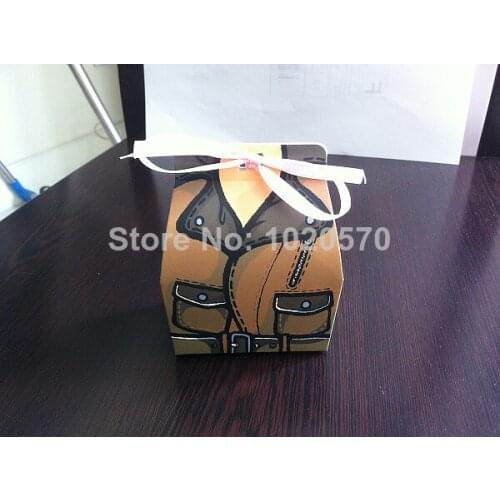 New arrival 100pcs/lot Wedding favor box Groom design candy box with ribbon Gift Boxes and Packaging Chocolate Box Free shipping