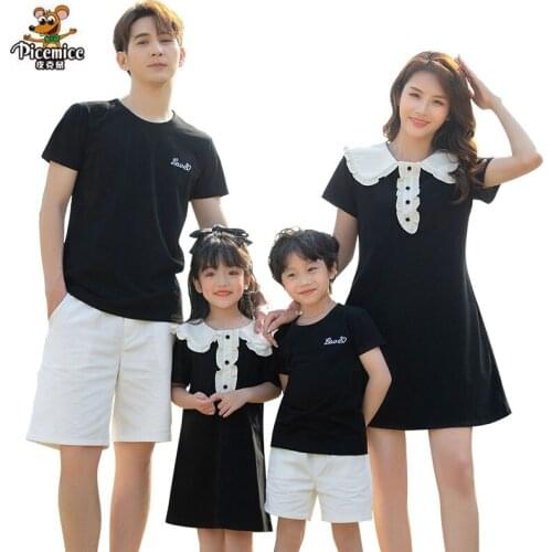 Mother Daughter Dress Black Family Clothing Set Summer Father Son T-Shirts Shorts Family Matching Outfits Men Women Girl Clothes