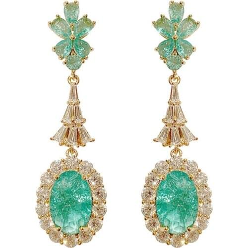 Anillos Yuzuk Luxury Gemstone Earrings For Women Elegant Ear Drops With Oval Shaped Emerald Silver 925 Jewelry Anniversary Gifts