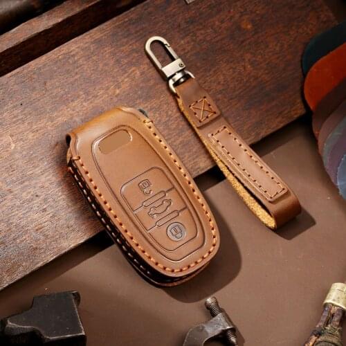 Handmade Leather Car Key Case Cover for Audi A4 S4 B7 B8 A6 A5 A7 A8 Q5 S5 S6 Q7 Car Key Bag Holder Fob Shell Keyring