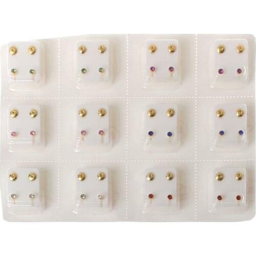 12 Pairs Gold Ear Piercing Earrings Set Hypoallergenic Mini 3mm CZ Studs Jewelry 62KE