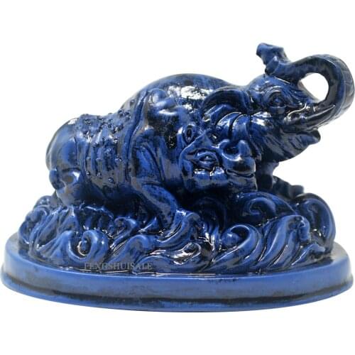 Blue Elephant and Rhinoceros for Protection Feng Shui Home Decor