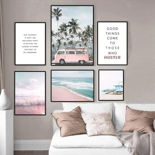 Modern Seaside Scenery Painting Home Decor Picture Wall Art Canvas Painting Nordic Pink Seascape Prints Posters Decor Bedroom