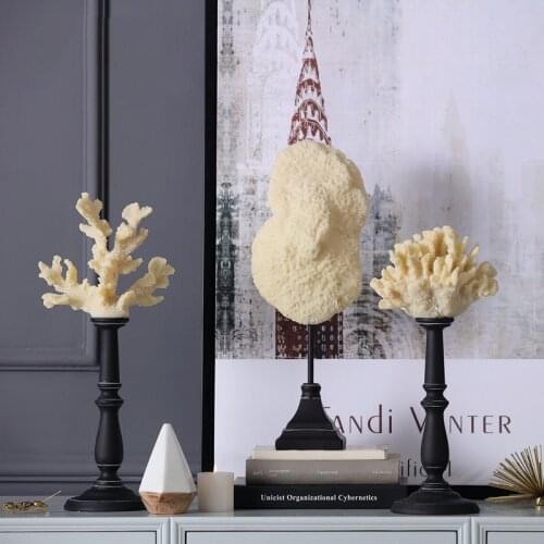 MODERN WHITE CORAL WITH BLACK HOLDER FIGURINES HOME DECORATION CRAFTS LIVINGROOM DESKTOP PLANT ORNAMENTS SCULPTURE WEDDING GIFTS