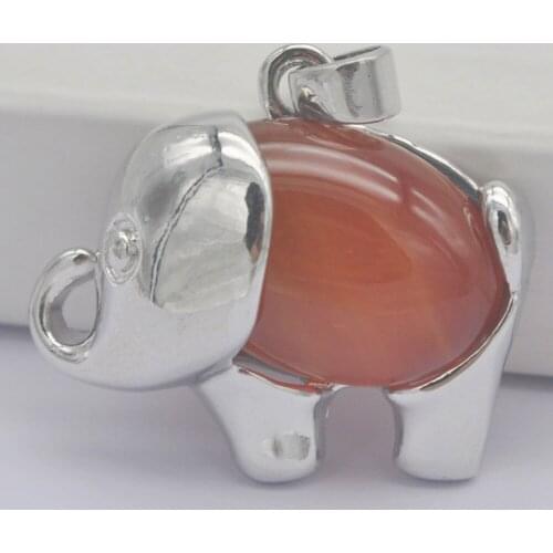 Red Carnelian Stone GEM Pendant Elephant Animal Jewelry For Woman Gift S3271