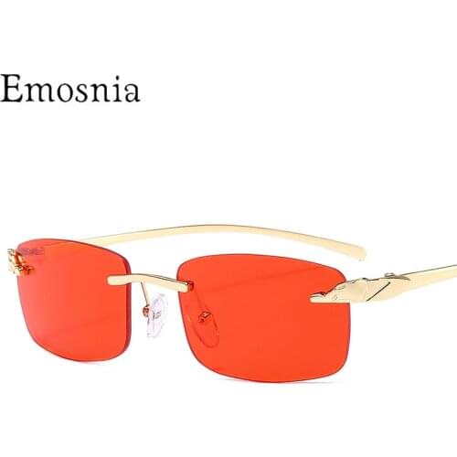 Vintage Unique Cheetah Legs Rimless Rectangle Sunglasses Women Men 2021 Colorful Red Eyewear Brand Designer Sun Glasses UV400