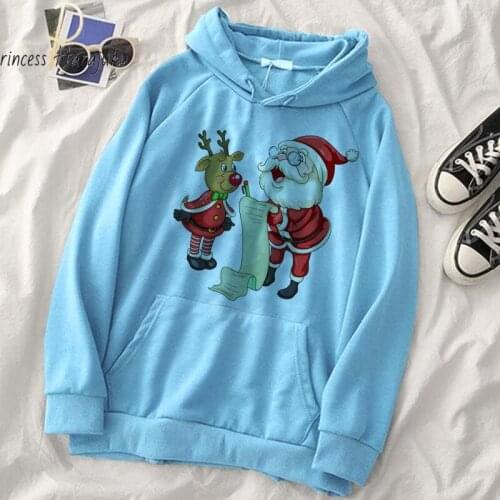New Casual Autumn cute Santa Claus Print Sweatshirt Womens Harajuku Hooded Sweatshirt Long Sleeve Graphic blue hoodie clothes
