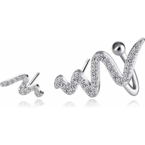 New Fashion High Quality Zircon Snake Shape Silver Metal Earrings For Women Men Unique Simple Stud Earrings Female Jewelry Gift