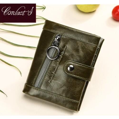 Contacts 2020 New Short Soft Genuine Leather Women Wallets Purse Coin Purse Luxury Lady Anti Rfid Wallet Clutch bag Portomonee