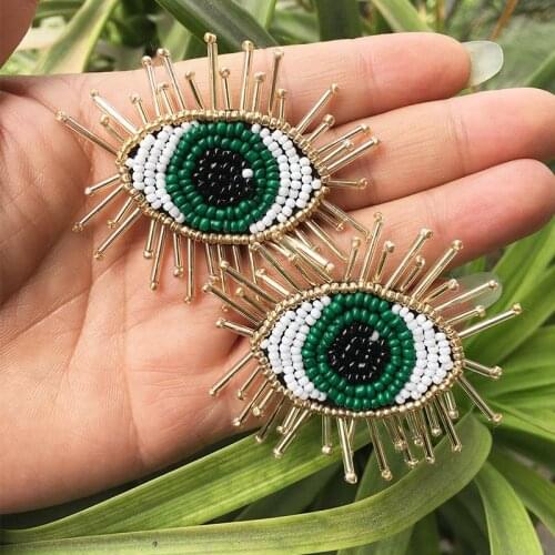 Sehuoran Beads Drop Earrings For Women Stone Geometric EYE Earrings Boho Triangle Design Statement Ear Punk Ear Jewelry Brincos