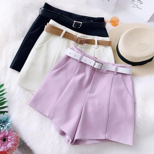 Women Loose Trendy Shorts Girl Elegant A-line Solid High Waist With Sashes Belt Leisure Daily Womens Female Hot Shorts