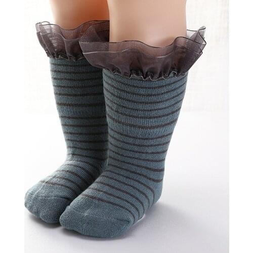 Winter Warm Cotton Socks New childrens Girls Cuffed Tube Socks Sweet Cotton Striped Lace Baby Socks Girls Socks