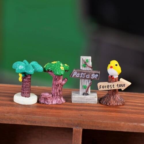 ZOCDOU 1 Piece Lovely Yellow Bird Signpost Coconut Tree Guidepost Ornament Small Statue Little Figurine Crafts Cute Decoration