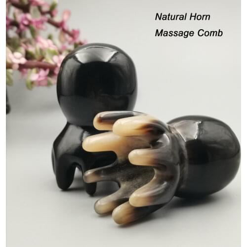 Hot Sale Buffalo Horn Shampoo Octopus Hair Brush Head Scalp Massager Black Ox Horn Hair Scalp Comb Hair Clean Care Tool 2021 New