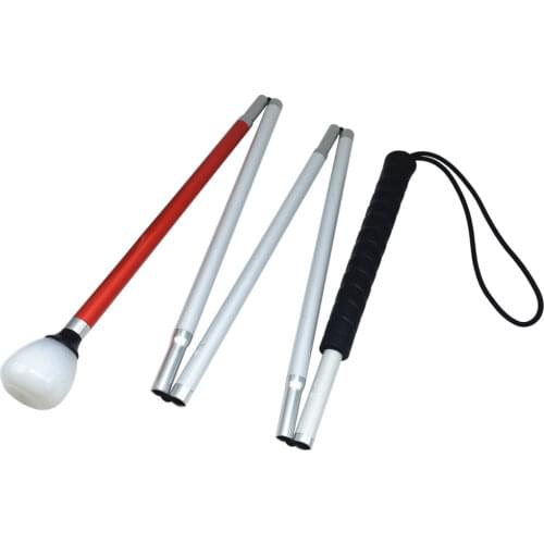5-Section Aluminum Blind Cane,Reflective Red, Folding Walking Stick for Blind People ( Black Handle)