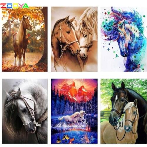 ZOOYA 5D DIY Full Round Drill Diamond Painting Horse Mosaic Embroidery Cross Stitch Animal Rhinestone Kids Gift Home Decor R013