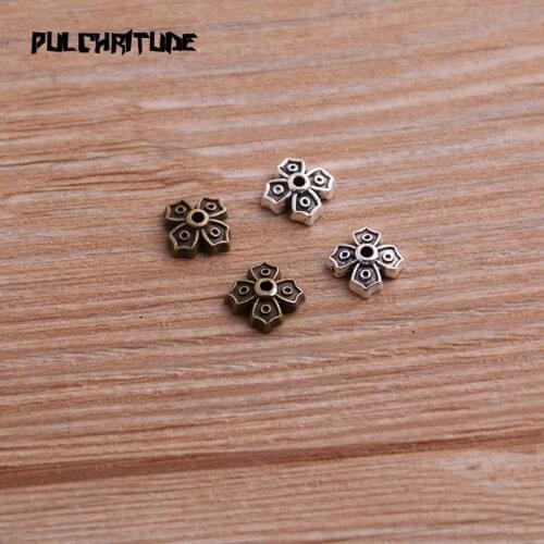 60pcs 7*7mm Two Color Receptacle Hollow MINI Flower DIY Spaced Jewelry Accessories Charms For Jewelry Making