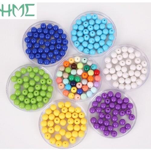 8mm 100pcs/bag Shiny Round Ball Plastic Acrylic Loose Spacer Beads For Jewelry Findings Making DIY Bracelet Necklace Handmade