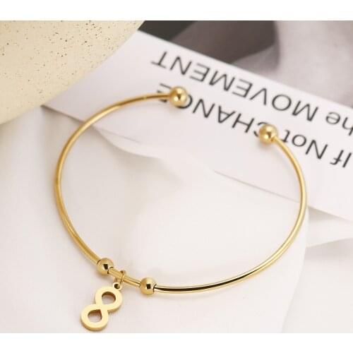 CACANA 316L Stainless Steel Open Bracelet Gold Color Number "8" Simple Trendy Jewelry For Women Bracelets Wedding Party Gifts