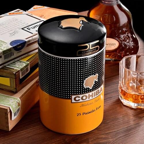 COHIBA Ceramic Cigar Tube Large Diameter Cigar Humidor Jar Home Cigar Tank Smoking Accessory with Gift Box