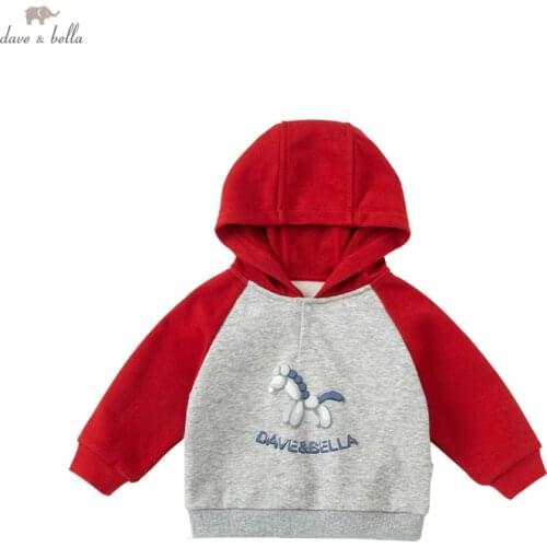 DBW19065 dave bella autumn baby boys casual cartoon print hooded T-shirt children tops kids boy fashion tees