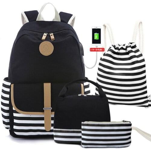 For Teenage Girls Student Book Bag Travel Casual Bagpack 4Pcs/set Women School Backpacks Canvas Light Schoolbag