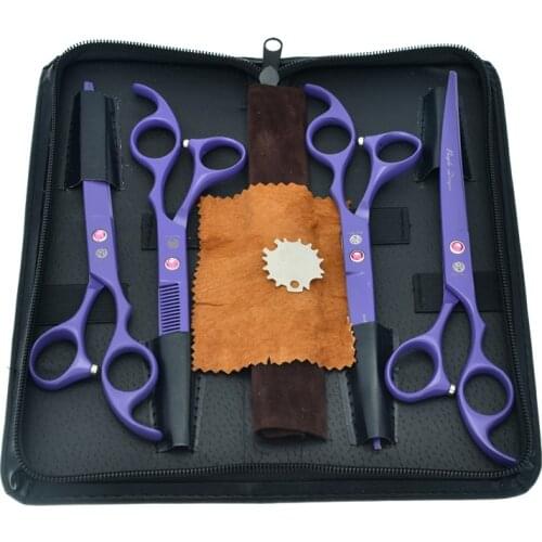 7" Purple Dragon Dog Grooming Scissors Kit Straight Curved Cutting Shears 6.5" Thinning Clipper Animal Tesoura Pet Shear B0038B