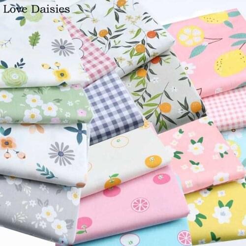 Fruit Lemon Orange Check YELLOW Flower Floral 100% Cotton Twill Textile Fabric for Patchwork Doll Clothing Shirt Dress Top Quilt