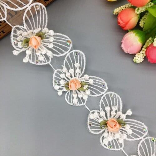 GXINUG 1 Yard Diamond Butterfly Shape Lace Fabric Trim Ribbons DIY Sewing Handmade Embroidered Garment Headdress Decoration