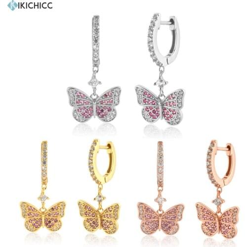 KIKICHICC 925 Sterling Silver Gold Butterfly Pendant Drop Earring Clear Pink Fine Jewelry Luxury Gift Wedding Piercing Pendiente