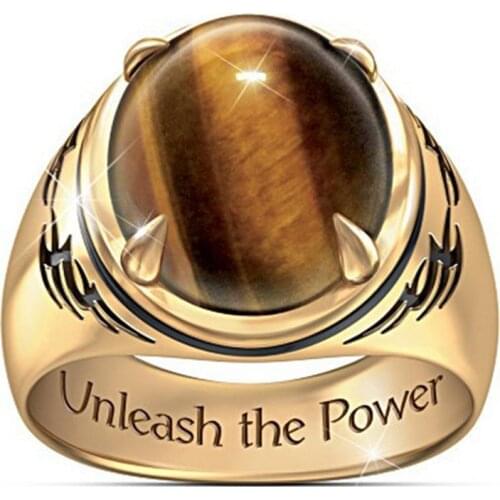 Punk Domineering Natural Real Tigers Eye Ring Fashion Golden Men Party Jewelry Accessories Anniversary Gift Size 7-13