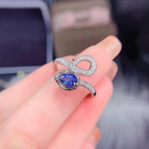 Personality cute Charming snake Natural blue sapphire Ring S925 Silver Natural Gemstone Ring Womens girl party gift fine ewelry