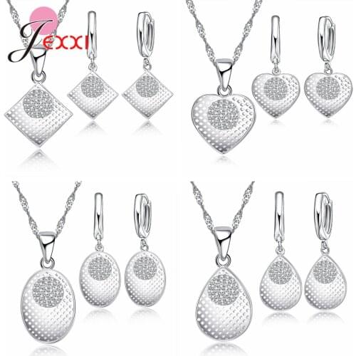 Genuine 925 Sterling Silver Bridal Jewelry Set Necklace Earrings Geometric Design Wedding Jewelry Accessory For Women