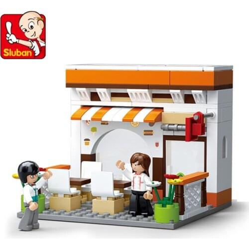 134Pcs Sluban Building Blocks 0567 Simulating City Street View Dining Bar Small Particles Assembling and Inserting Toy Gifts