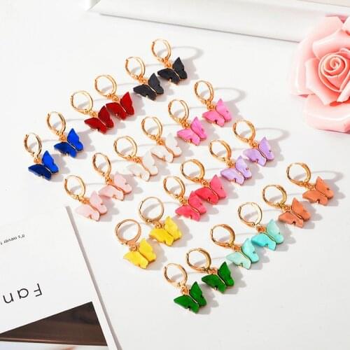 Kpop Colourful 12 Color Womens Acrylic Cute Butterfly Drop Earring Fashion Dangle Earrings Jewelry Sweet Gift Wholesale