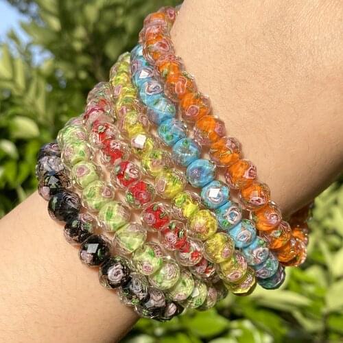 Colorful Faceted Lampwork Glass Beads Round Stone Beads For Jewelry Making 10*8mm Spacer Loose Beads Diy Bracelet Necklace