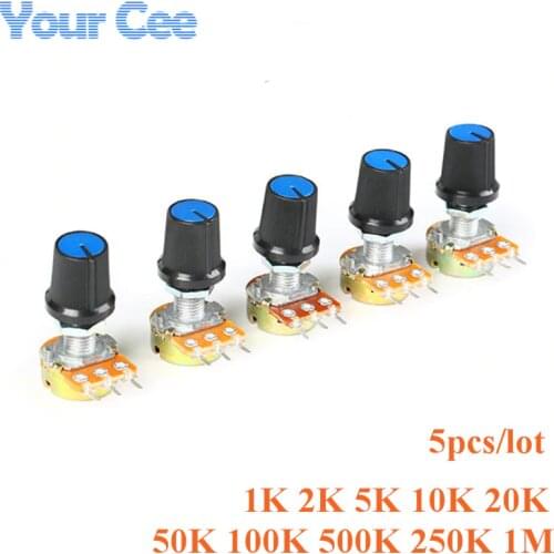 5PCS WH148 Linear Potentiometer 15mm Shaft With Nuts And Potentiometer Button Cap for 1K 2K 5K 10K 20K 50K 100K 500K 1M 250K