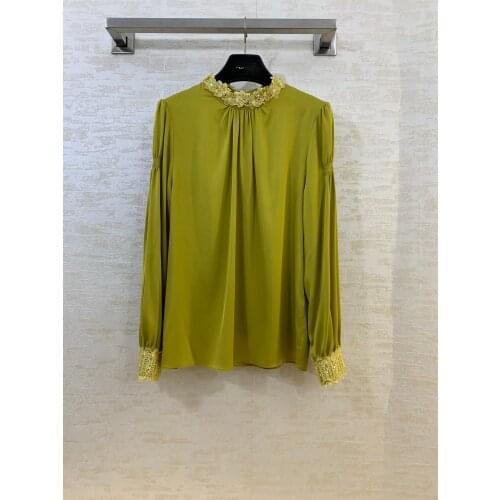 Fashion 2021 new ladies long sleeve sexy casual lace collar silk shirt 1229