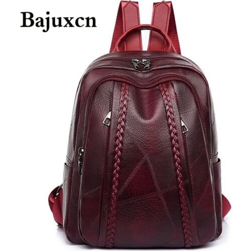 Fashion leather backpack young girl student school bag 2020 winter new multifunctional travel backpack hot sale wine red