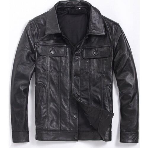 Genuine Cow Leather Jacket Men Vintage Real Cowhide Coat Plus Size Motorcycle Jackets Cazadora Cuero M-L-Z-11 KJ1310