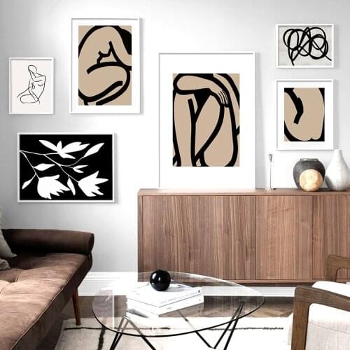 Abstract Body Curve Flower Lines Leaves Wall Art Canvas Painting Nordic Posters And Prints Wall Pictures For Living Room Decor