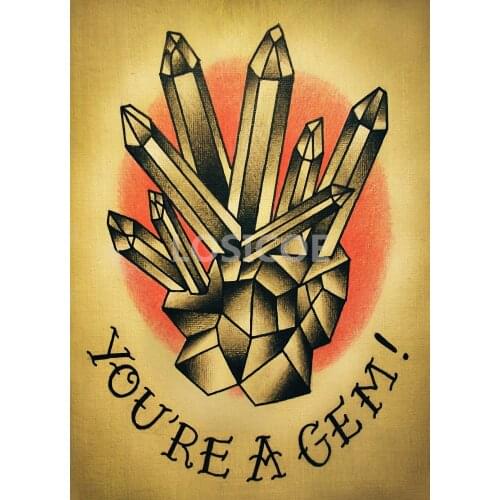 YOU'RE A GEM Retro Tattoo Design Manuscript Painting Wall Art Retro Kraft Poster Wall Sticker Barber Shop Home Decor