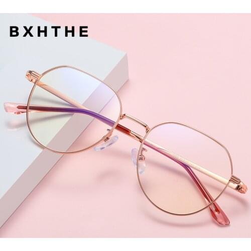 2020 New Pink Women Alloy Eyeglasses Women Prescription Optical Glasses Frame Designer Round Myopia Spectacles Computer Eyewear