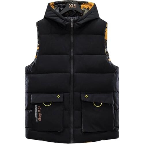 Autumn Winter Mens Vest Wear on Both Sides Plus Size XL-5XL Waistcoat Men Camouflage Sleeveless Jackets Warm Parkas Big Pocket