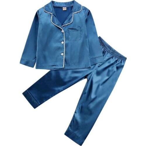 CANIS Autumn Toddler Baby Boy Girl Silk Pajamas Pyjamas Long Sleeve Button Satin Set Child Sleepwear Nightgown
