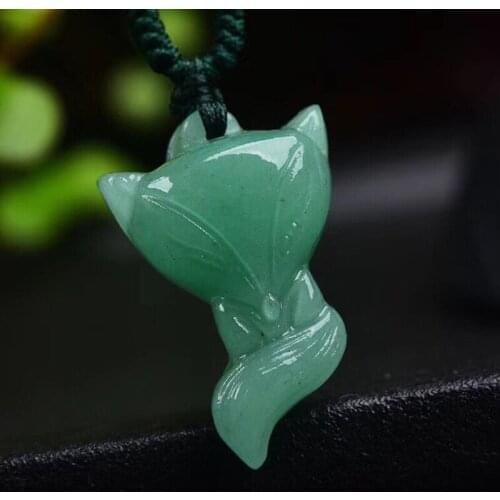 Green Natural Stone Necklace Nine Tail Lucky Fox Pendants Sweater Chain Necklace Lucky For Women Men Fashion Jewelry JoursNeige