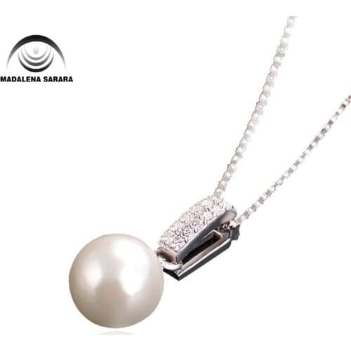 MADALENA SARARA 925 Sterling Silver and 8-9mm AAA Freshwater Pearl Pendant Necklace Natural White